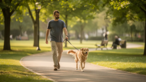 Marker training for dogs crate skills on park walk